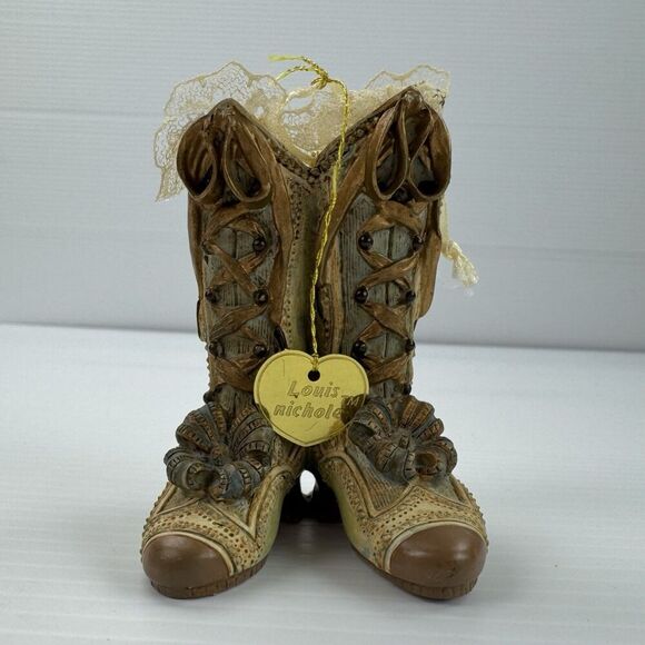 Louis Nichole 1999 Victorian Boots Ornament Christmas Vintage Lace Bow - Picture 1 of 11